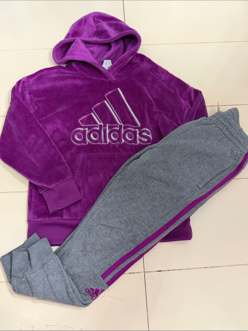 Adidas Soft Purple Hoodie and Gray Joggers Set